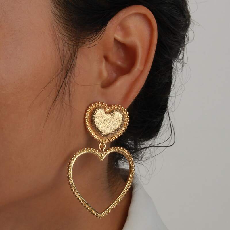 

Heart Drop Earrings, Gold