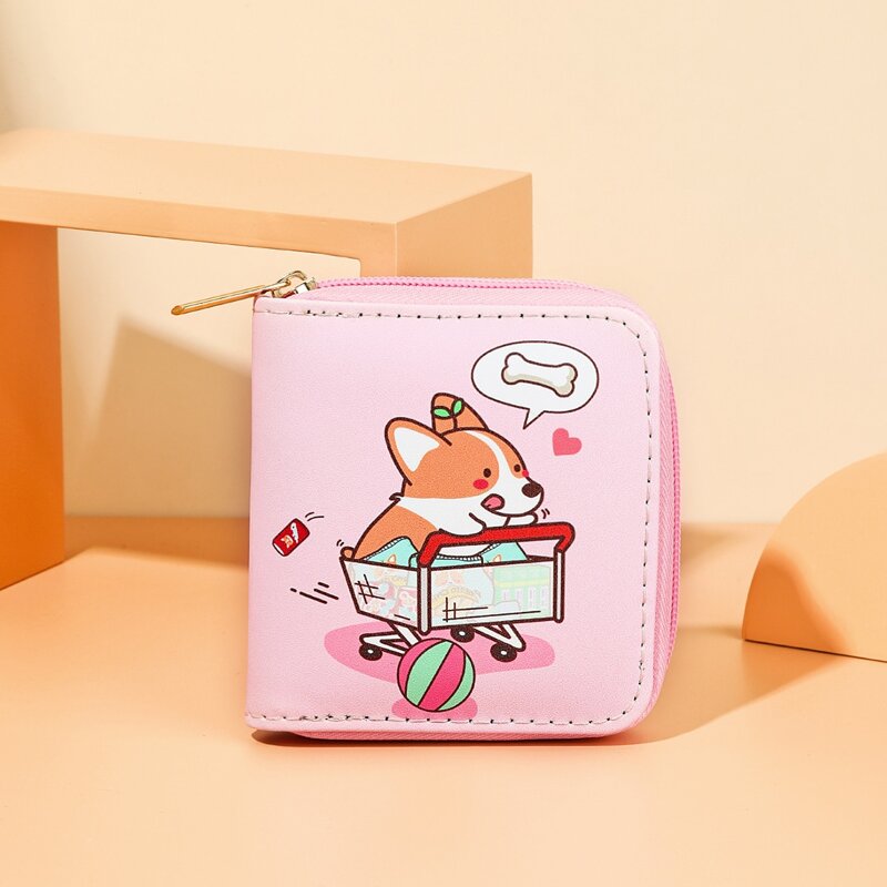 

Cartoon Graphic Zip Around Purse, Pink