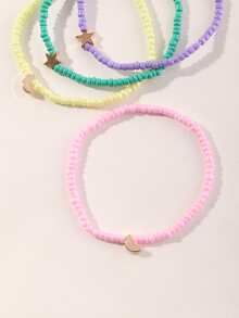 Niñas 4 piezas Pulsera tobillera con cuenta con diseño de estrella y luna - Multicolor - Ver 2