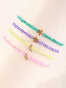 Niñas 4 piezas Pulsera tobillera con cuenta con diseño de estrella y luna - Multicolor - Ver 3