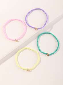 Niñas 4 piezas Pulsera tobillera con cuenta con diseño de estrella y luna - Multicolor - Ver 4