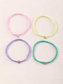Niñas 4 piezas Pulsera tobillera con cuenta con diseño de estrella y luna - Multicolor - Ver 5