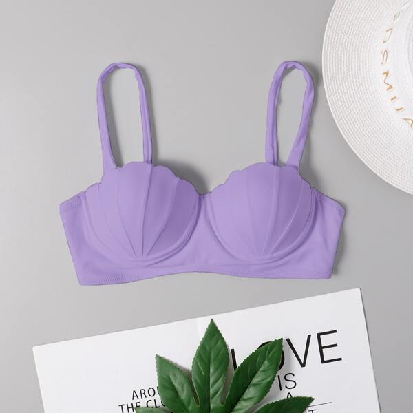

Scallop Trim Push Up Bikini Top, Lilac purple