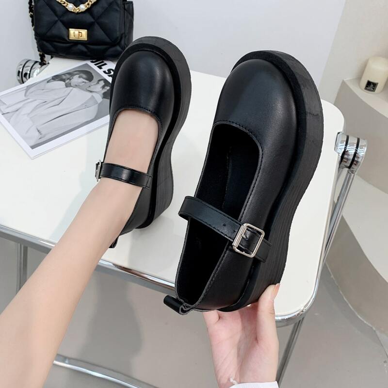 

Minimalist Mary Jane Wedge Shoes, Black