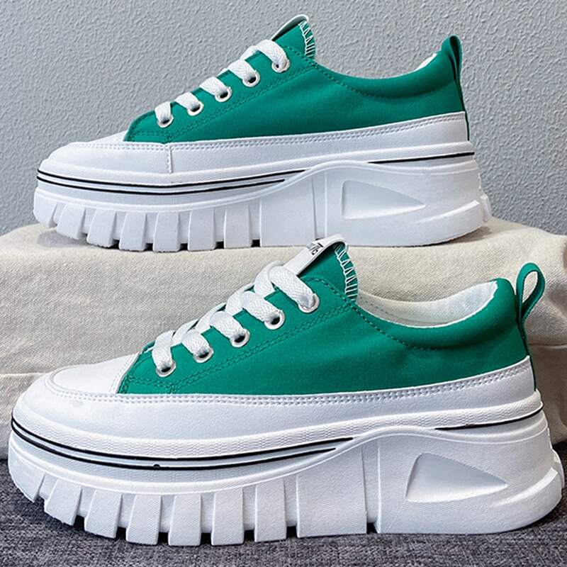

Lace-up Front Canvas Wedge Sneakers, Green
