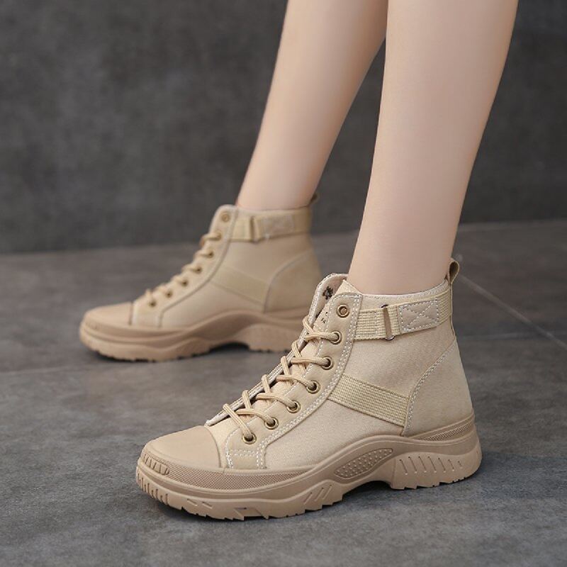 

Minimalist Lace-up Front Boots, Beige