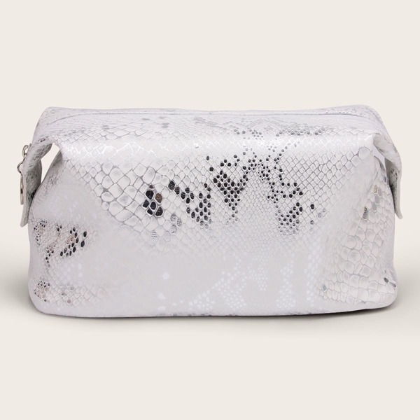 

Glitter Snakeskin Square Makeup Bag, White