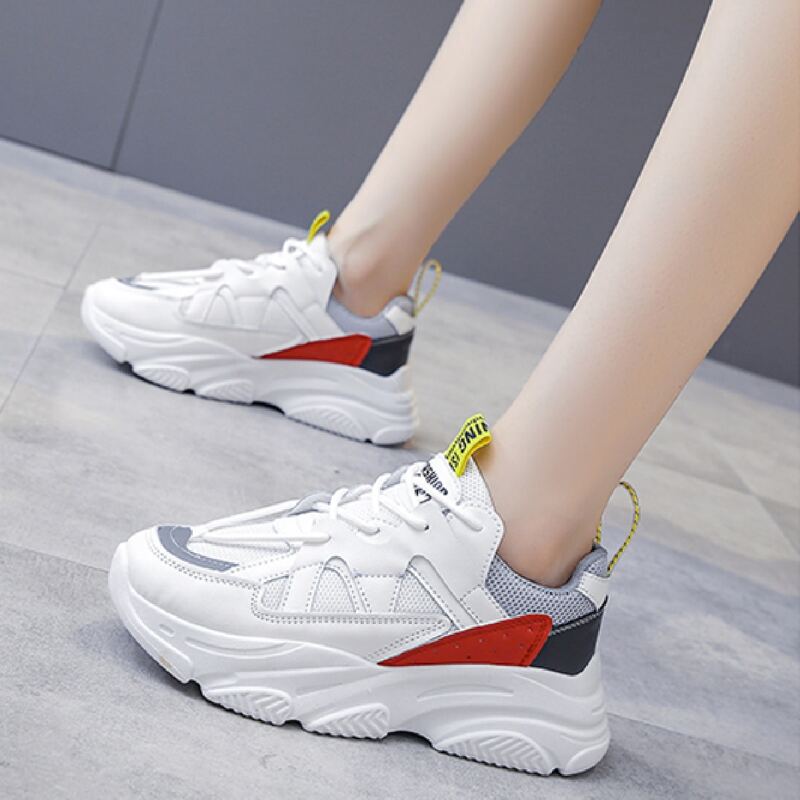 

Colorblock Letter Graphic Mesh Panel Chunky Sneakers, Red