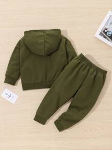 嬰兒袋鼠口袋連帽衫和衛褲 - 軍綠色 - 查看 2