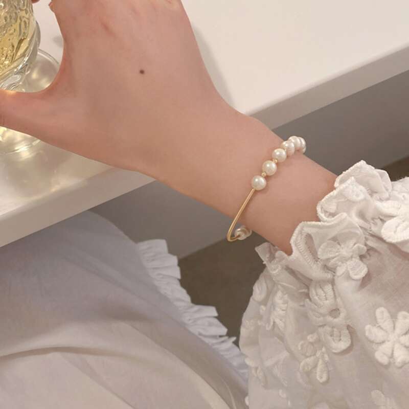 

Faux Pearl Decor Bracelet, Gold