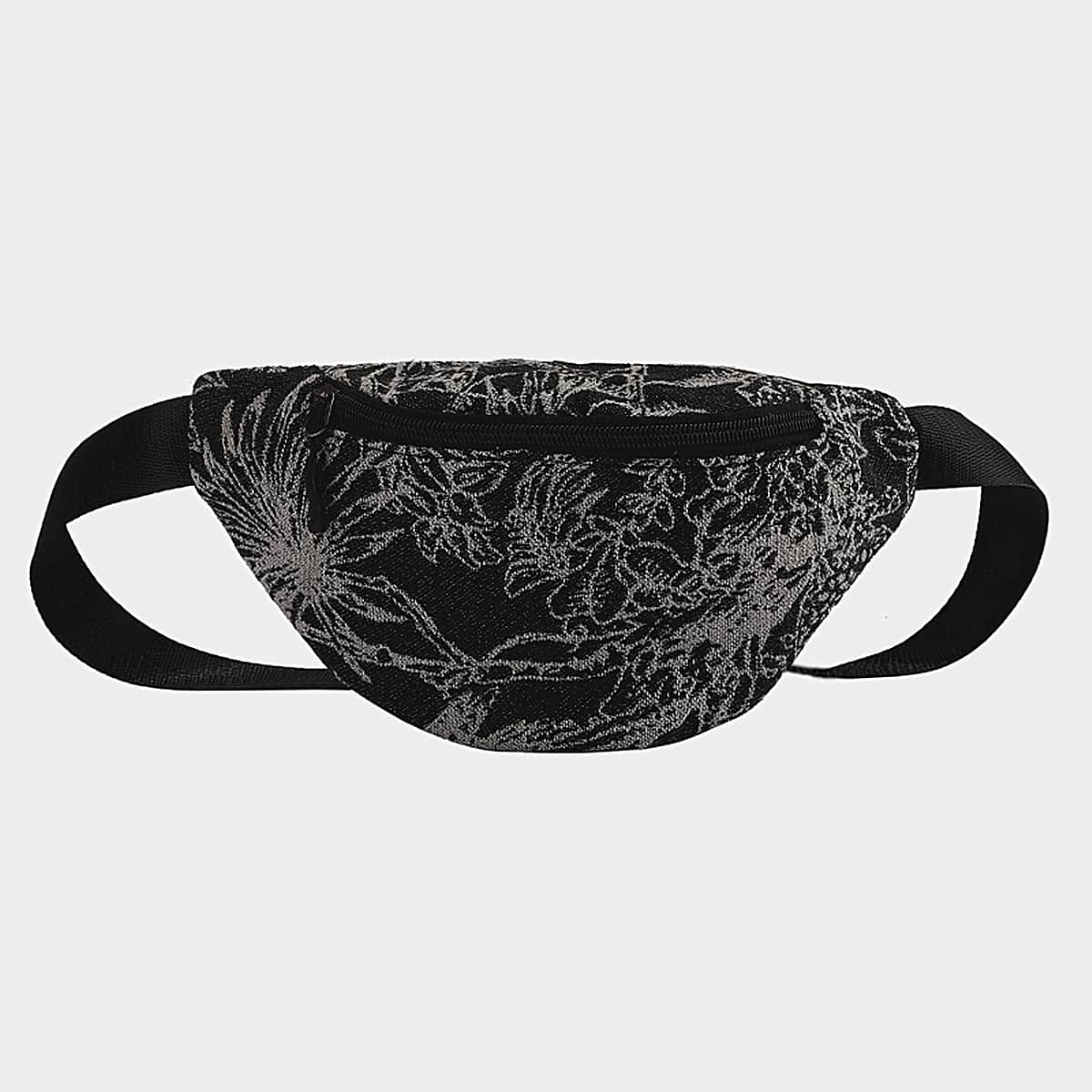 

Floral Graphic Fanny Pack, Black and white