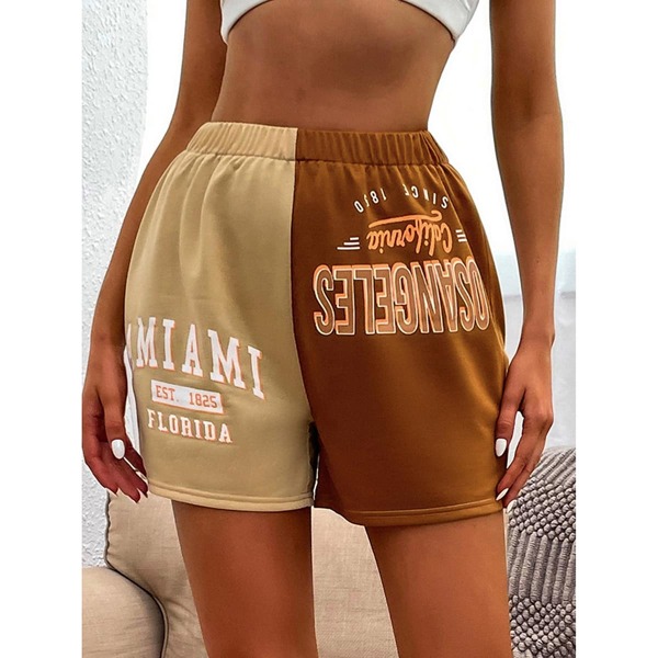 

Two Tone Letter Graphic Track Shorts, Brown