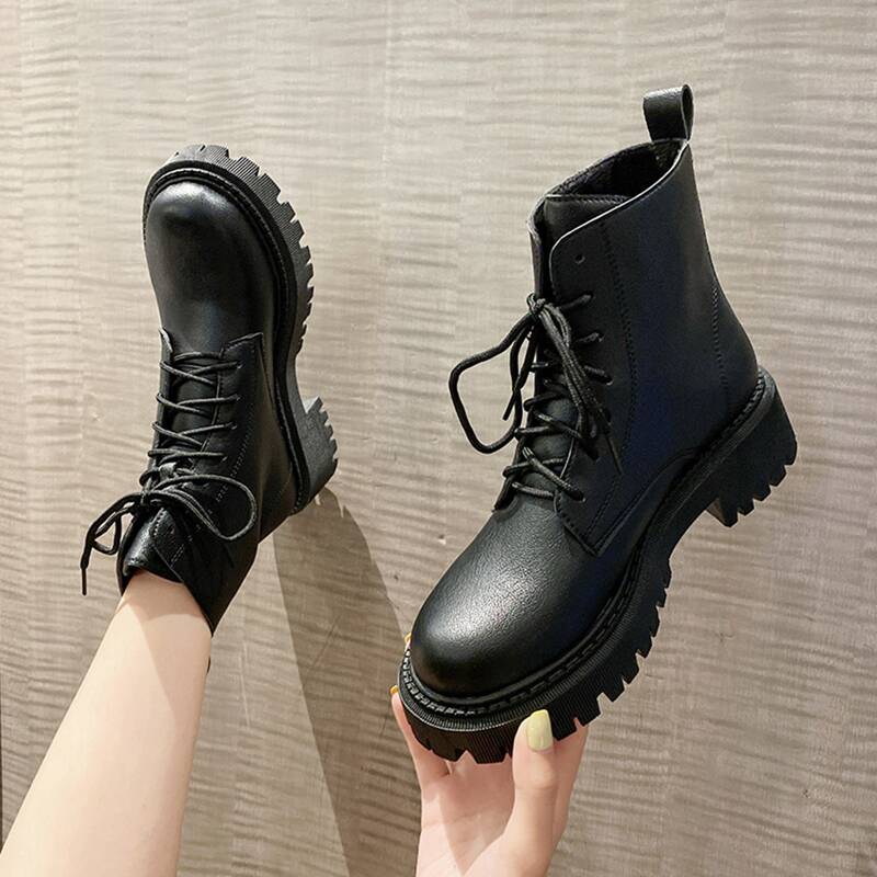 

Minimalist Lace-up Front Combat Boots, Black