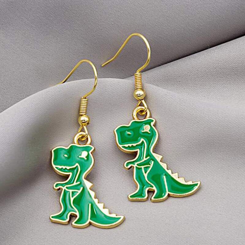 

Cartoon Dinosaur Drop Earrings, Green