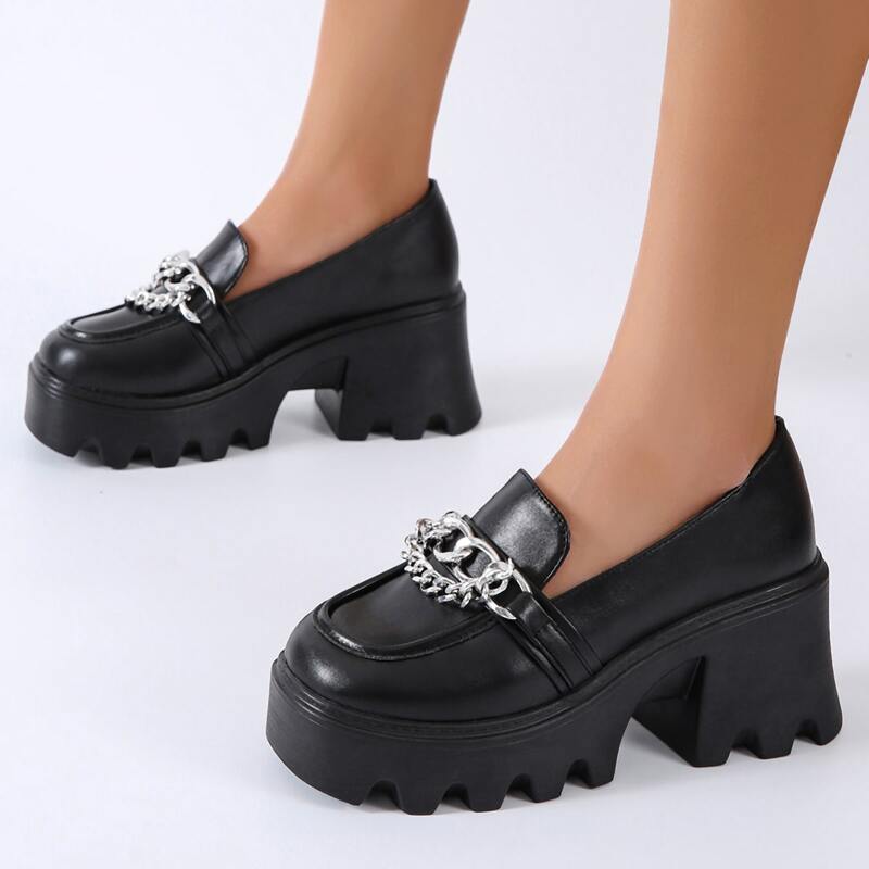 

Solid Chain Decor Chunky Loafers, Black