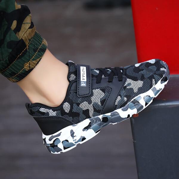 

Boys Camo Mesh Velcro Strap Sneakers, Multicolor
