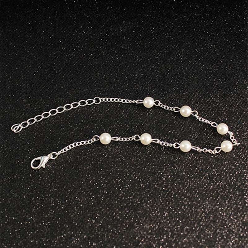

Faux Pearl Decor Chain Bracelet, Silver