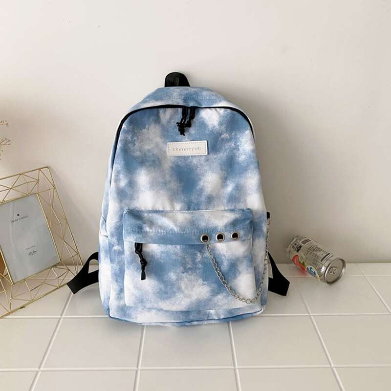

Tie Dye Chain Decor Backpack, Baby blue
