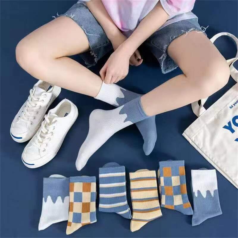 

5pairs Random Striped Crew Socks, Multicolor