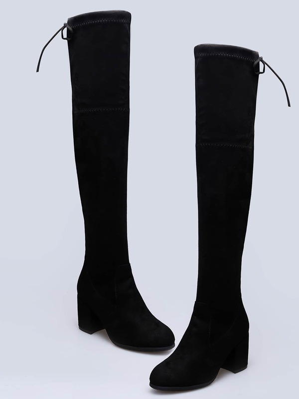 Minimalist Chunky Riding Boots, Women's Stylish Black Solid Color High Heel Boots SHEIN USA