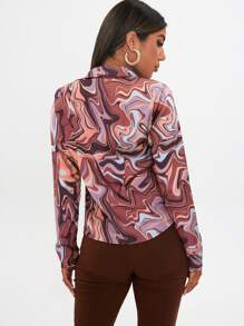 SHEIN Marble Print Collared Button Up Shirt - Multicolor - View 2