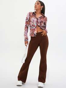 SHEIN Marble Print Collared Button Up Shirt - Multicolor - View 5