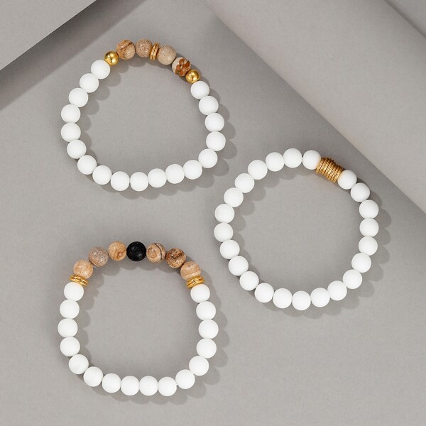 

3pcs Men Simple Beaded Bracelet, Multicolor