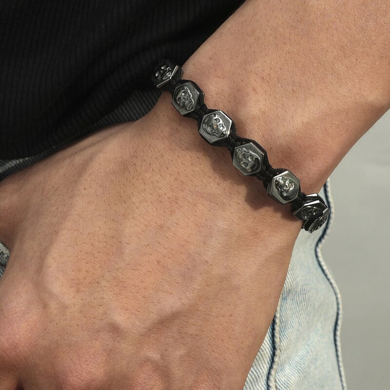 Guys Skull Decor Bracelet, Black