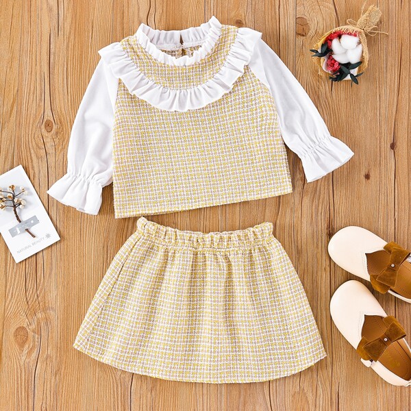 

Baby Ruffle Trim Flounce Sleeve Top & Skirt, Yellow