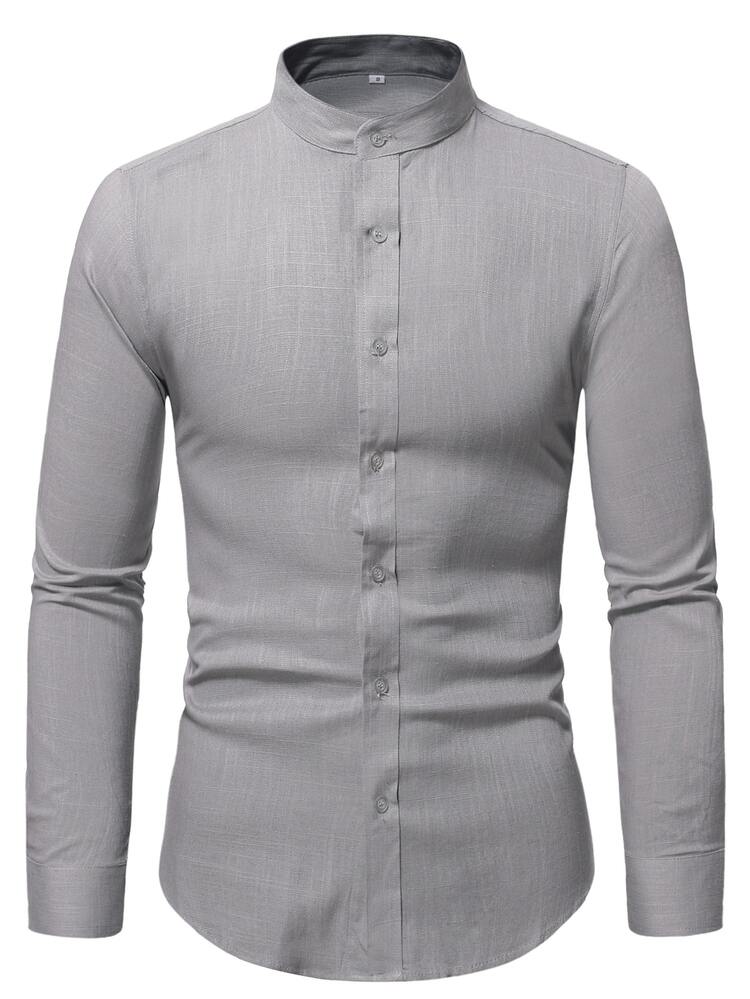 Manfinity RSRT Men Stand Neck Button Up Shirt - Grey - View 3