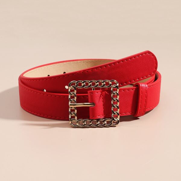 

Chain Design Buckle Belt With Belt Punch Tool, Red