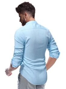 Manfinity RSRT Men Stand Neck Button Up Shirt - Baby Blue - View 2