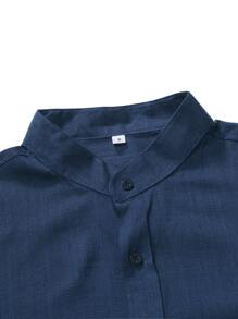 Manfinity RSRT Men Stand Neck Button Up Shirt - Navy Blue - View 6
