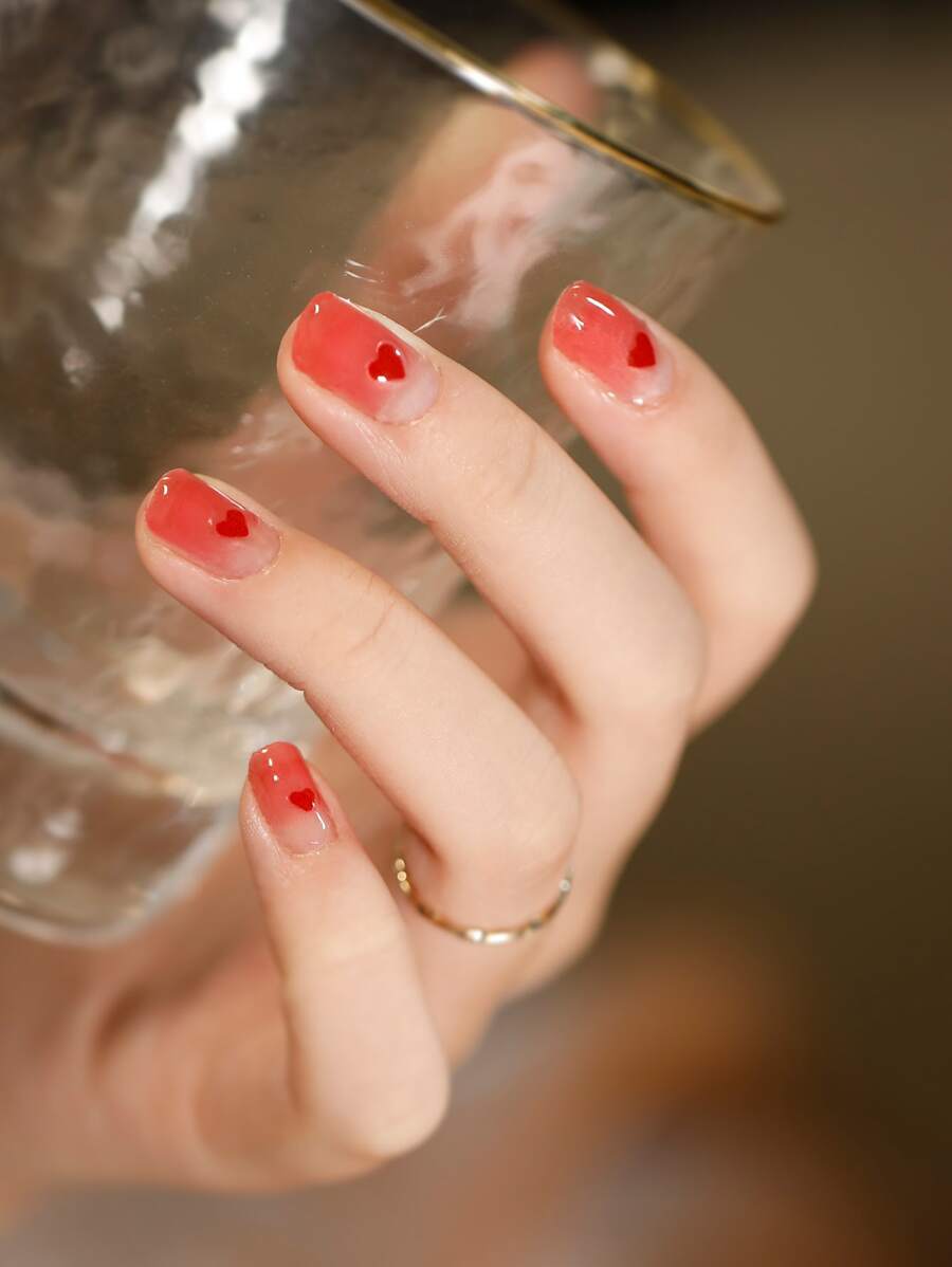 1sheet Ombre Heart Pattern Nail Art Sticker & 1pc Nail File