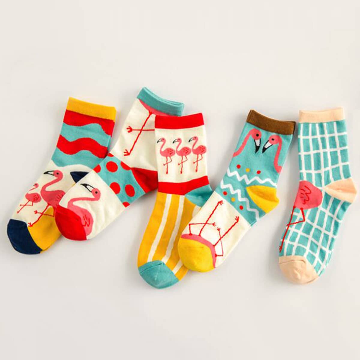 

5pairs Flamingo Graphic Crew Socks, Multicolor