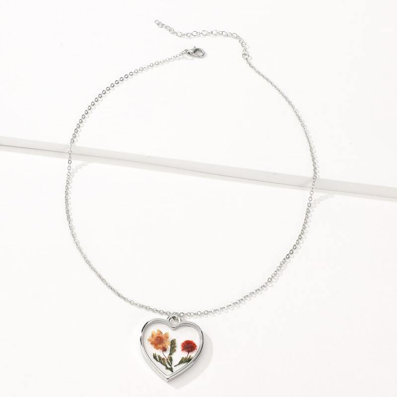 

Floral Decor Chain Necklace, Silver