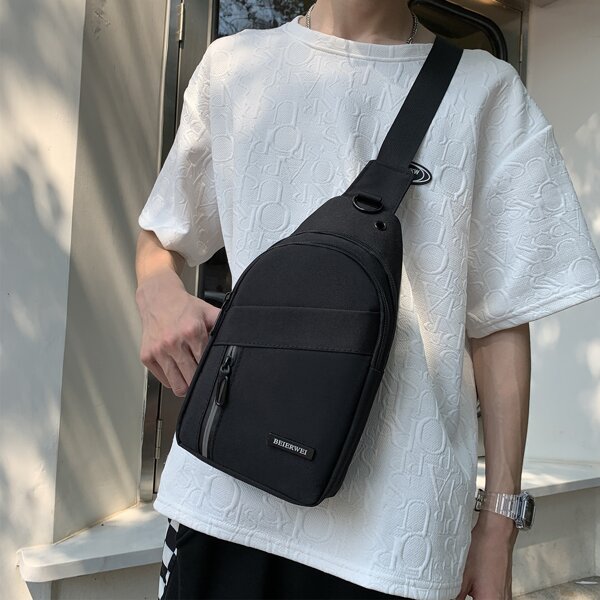 

Men Letter Patch Sling Bag, Black