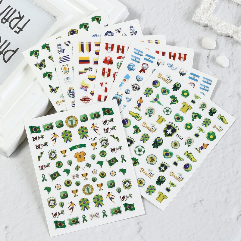 

12sheets Football & Flag Pattern Nail Art Sticker, Multicolor