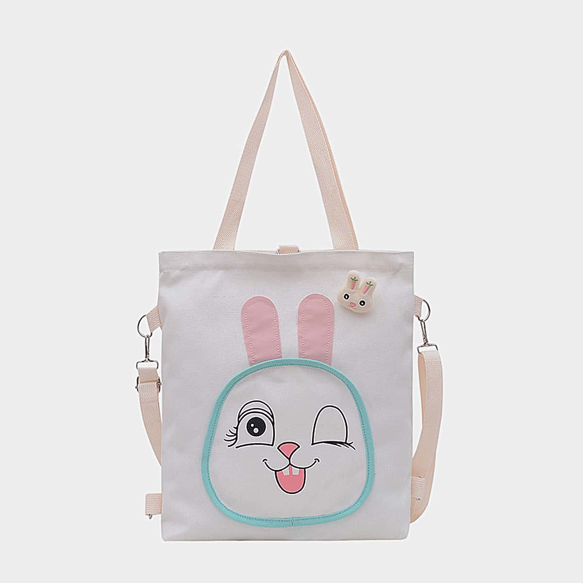 

Cartoon Rabbit Graphic Tote Bag, White