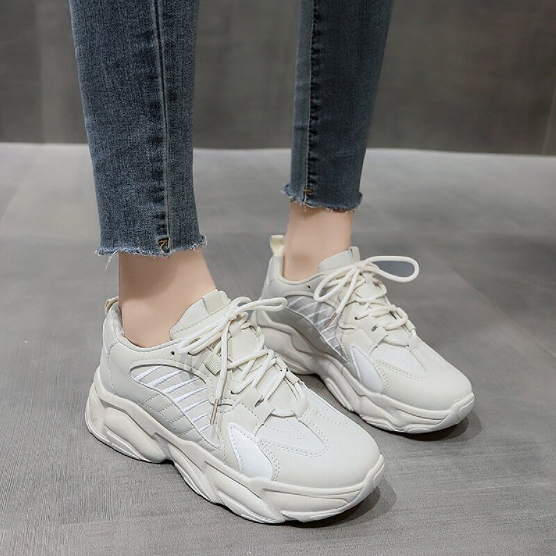 

Lace-up Front Chunky Sneakers, Beige
