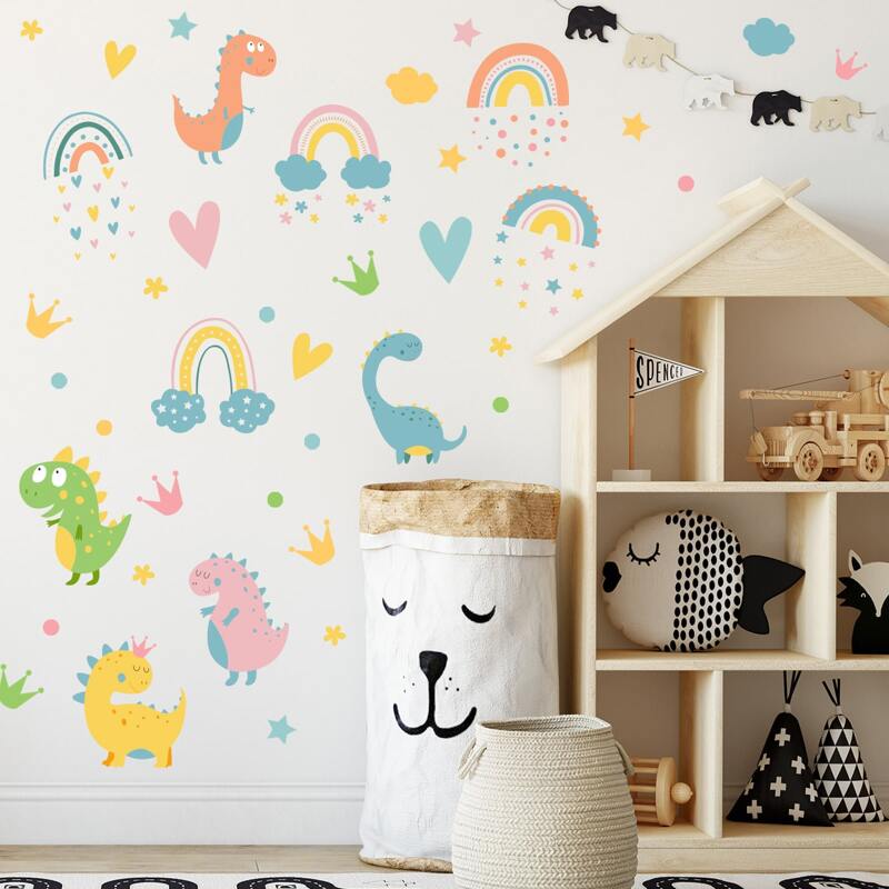 

Kids Cartoon Dinosaur Print Wall Sticker, Multicolor