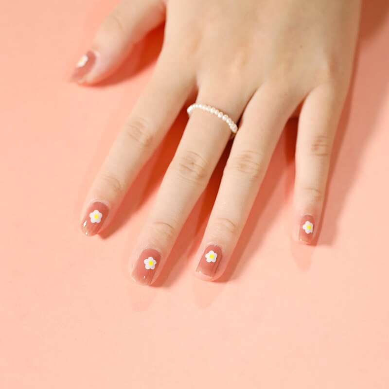 

1sheet Flower Pattern Nail Art Sticker & 1pc Nail File, Coral pink