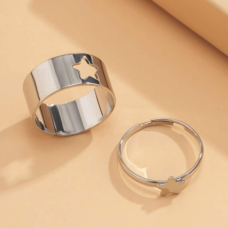 

2pcs Star Decor Ring, Silver