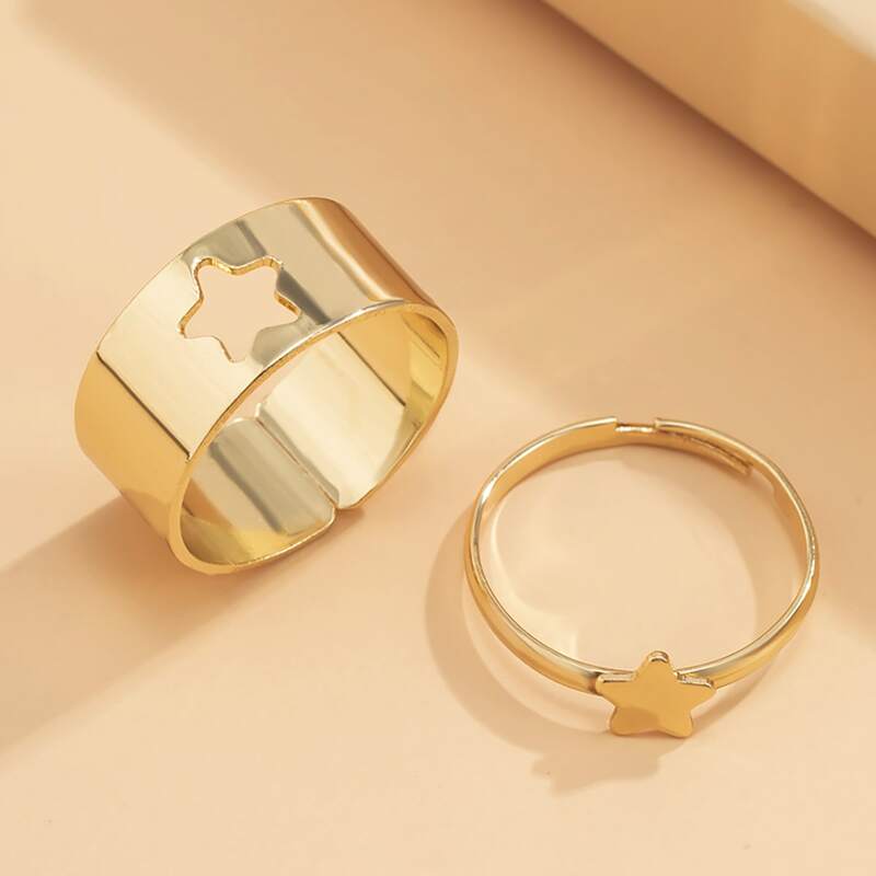 

2pcs Star Decor Ring, Gold