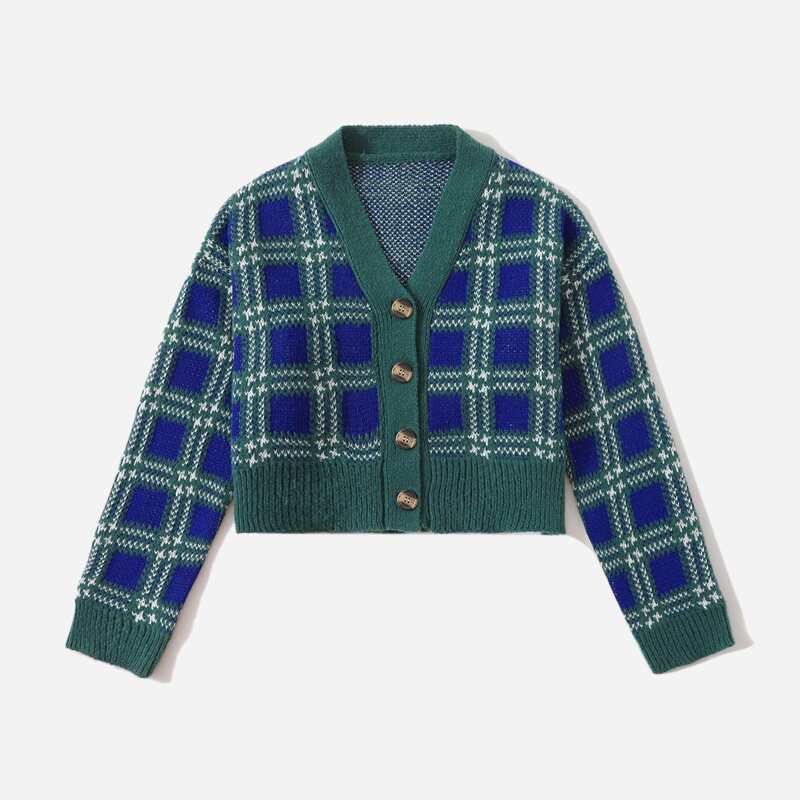 

Plaid Pattern Button Front Cardigan, Multicolor