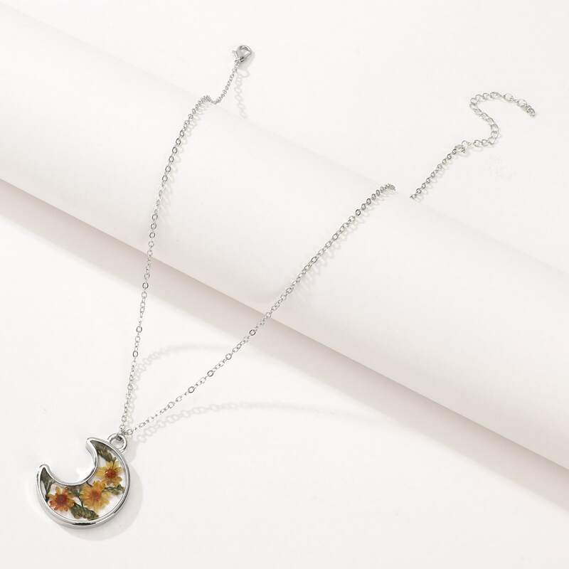 

Moon Pendant Chain Necklace, Silver