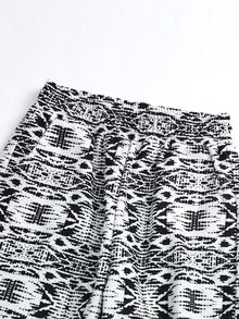 女孩滿版印花彈性腰帶長褲 - 黑與白 - 查看 3