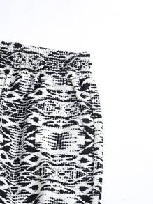 女孩滿版印花彈性腰帶長褲 - 黑與白 - 查看 4