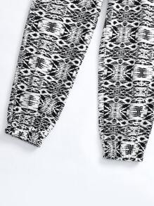 女孩滿版印花彈性腰帶長褲 - 黑與白 - 查看 6