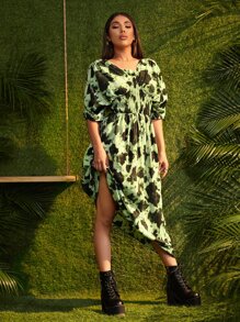 SHEIN VCAY 紮染打褶蝙蝠袖洋裝